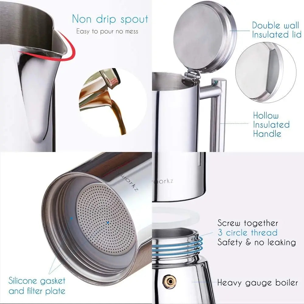 Stovetop Espresso Maker Stainless Steel Italian - POCILLO