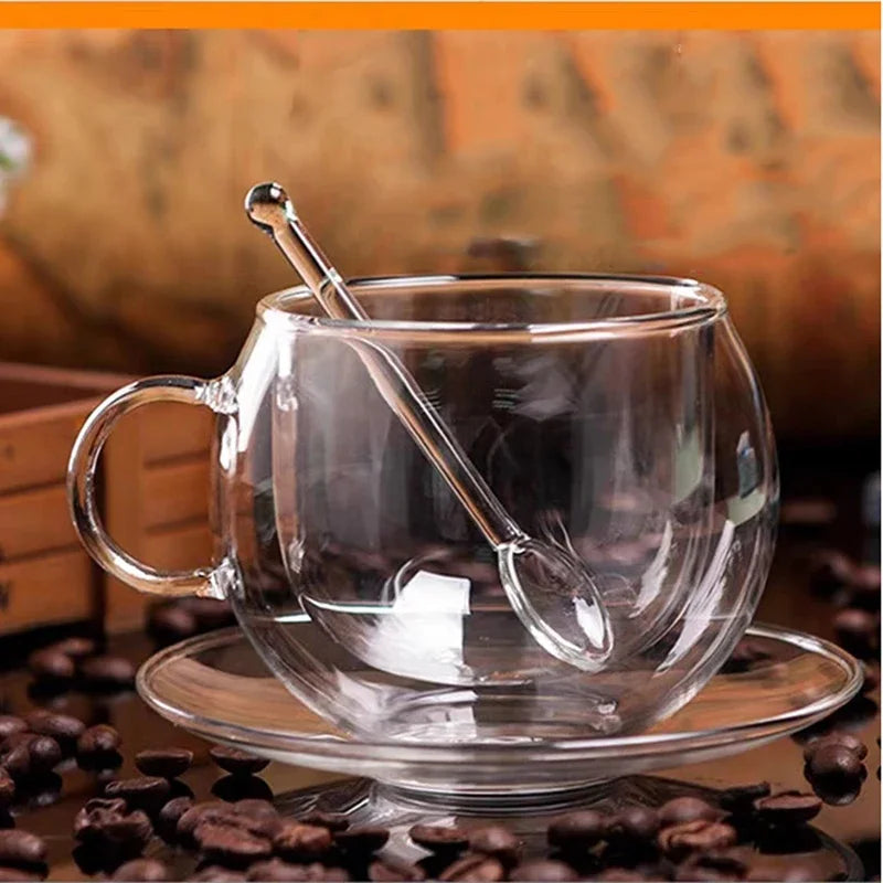 Double Wall Glass Coffee Cup and Saucer Set