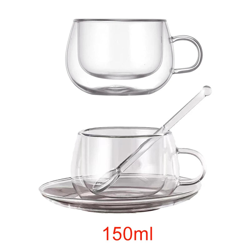 Double Wall Glass Coffee Cup and Saucer Set