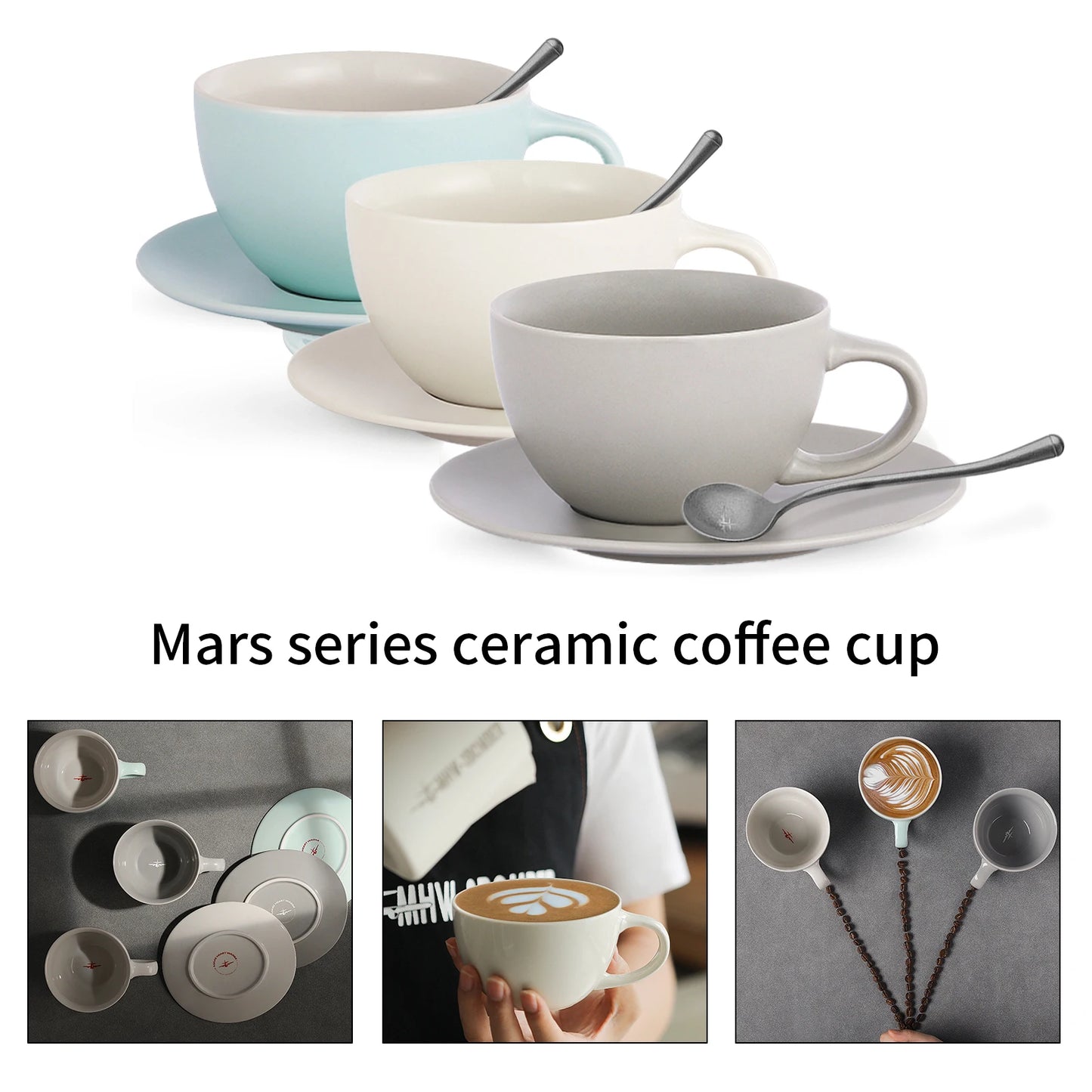 MHW-3BOMBER 300ml Latte Mugs Ceramic Saucer | Cappuccino Latte Art Cup set - POCILLO