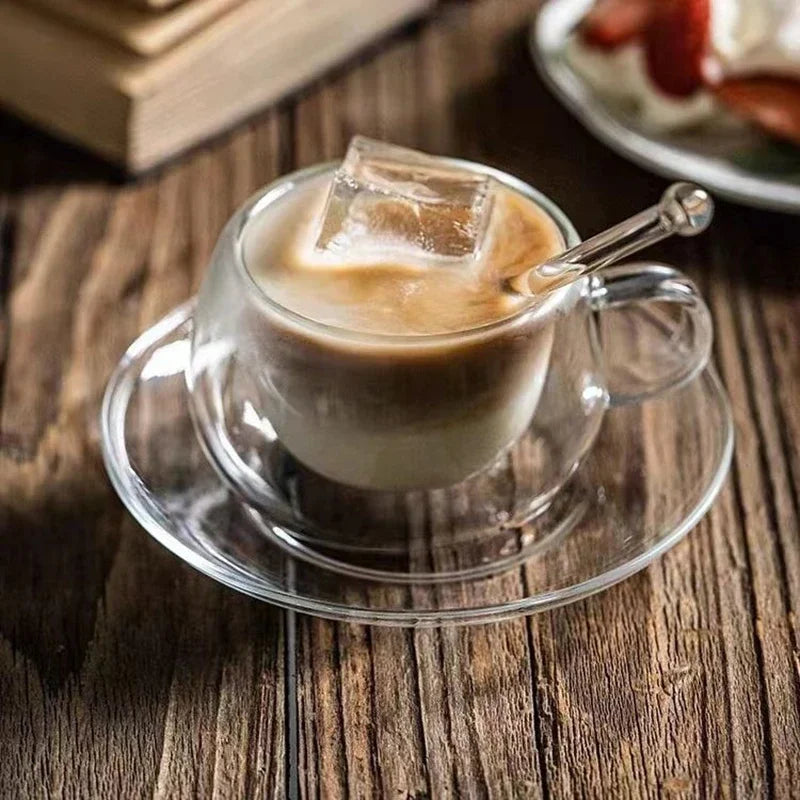 Double Wall Glass Coffee Cup and Saucer Set