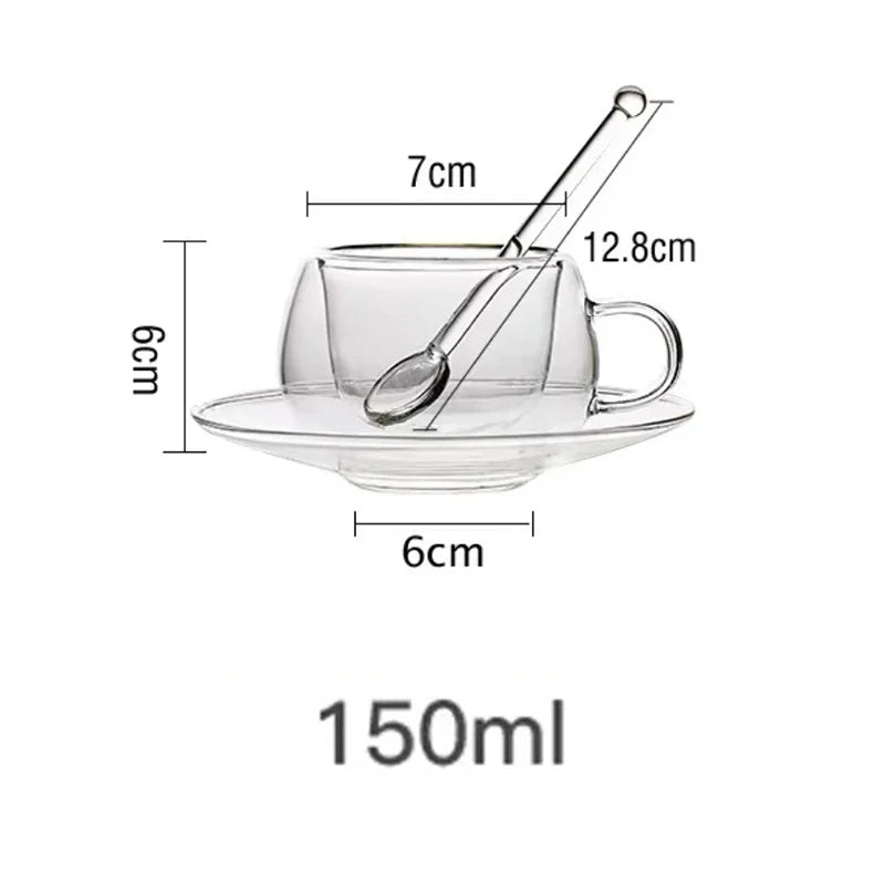 Double Wall Glass Coffee Cup and Saucer Set