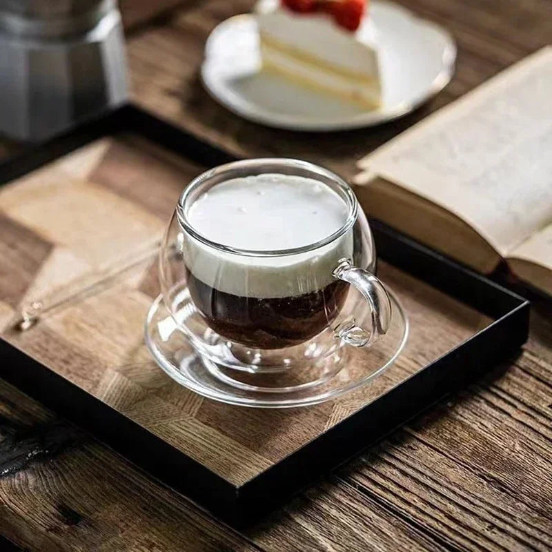 Double Wall Glass Coffee Cup and Saucer Set