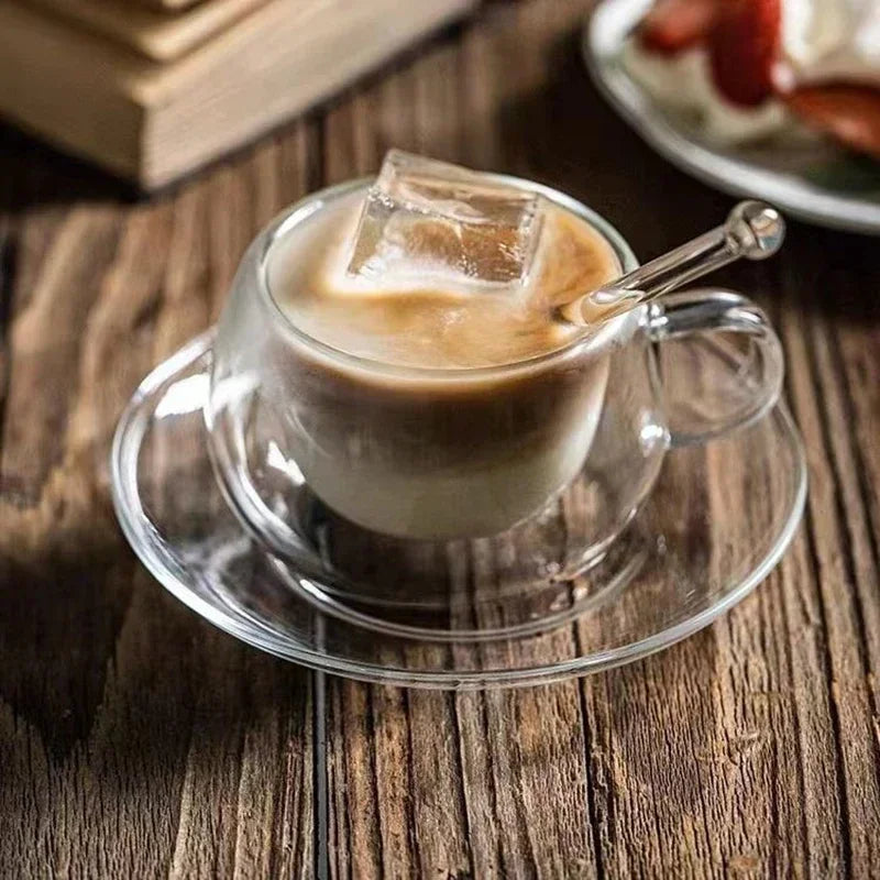 Double Wall Glass Coffee Cup and Saucer Set