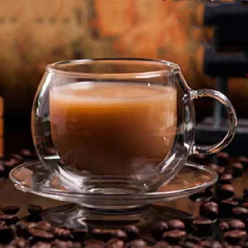 Double Wall Glass Coffee Cup and Saucer Set