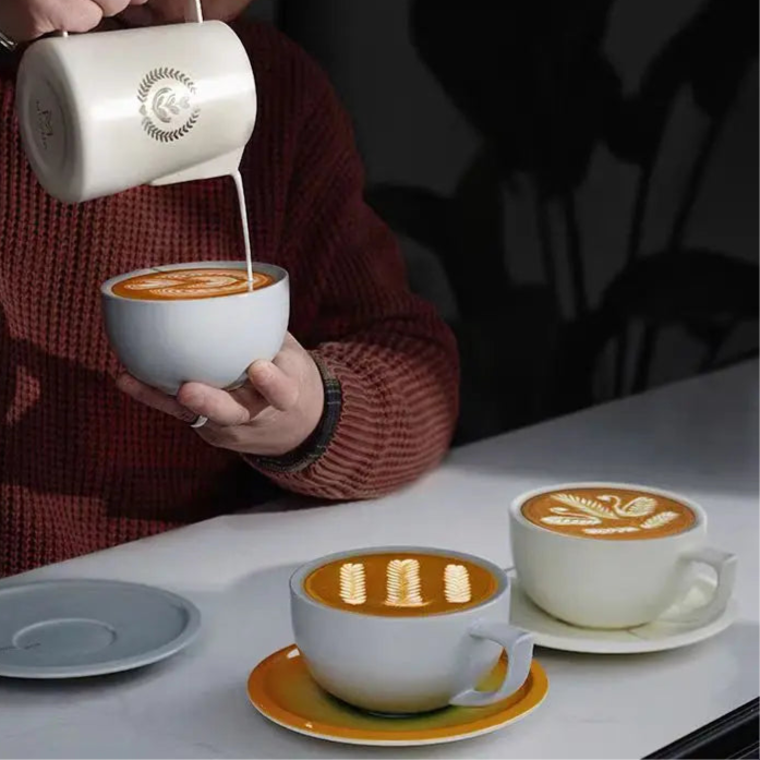 Ceramic Latte Coffee Cup and Saucer Set (9oz)