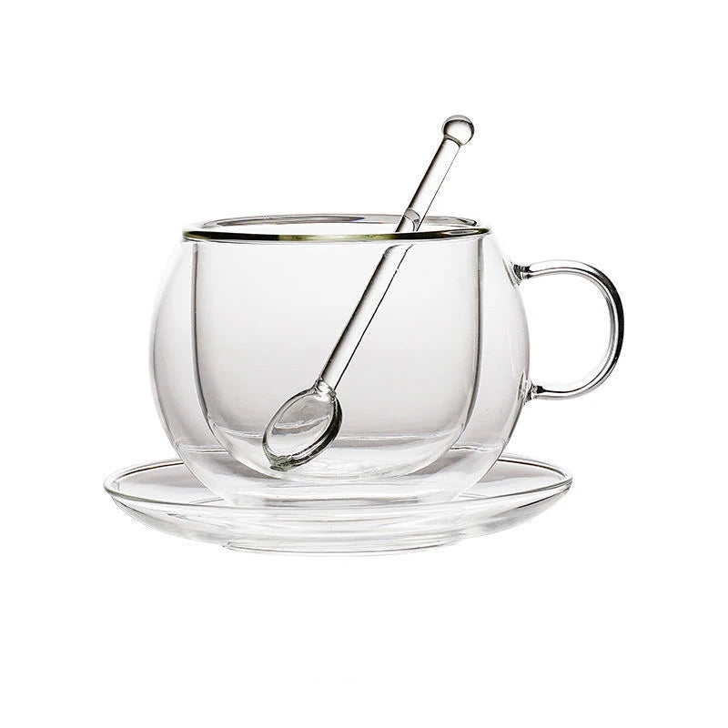 Double Wall Glass Coffee Cup and Saucer Set