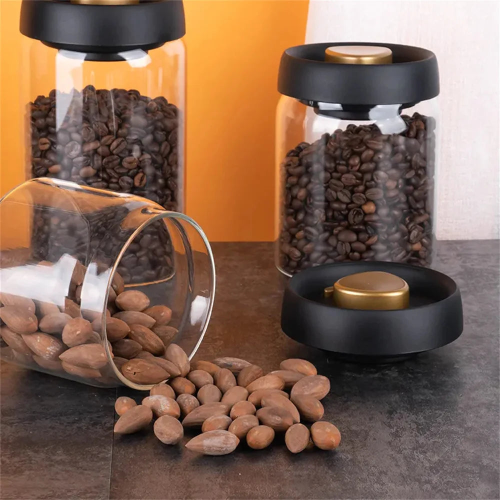1pc Coffee Beans Vacuum Sealed Tank Household Glass Food Storage Tank For Moisture-proof Air Extraction Tea Storage TanK - POCILLO