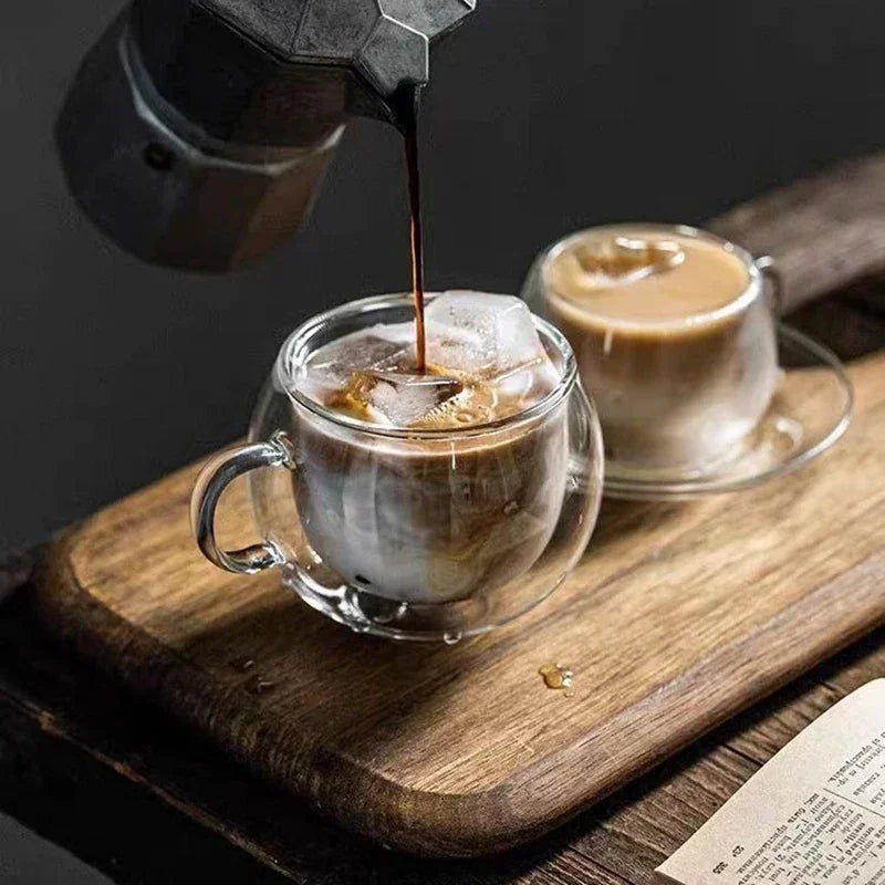 Double Wall Glass Coffee Cup and Saucer Set - POCILLO