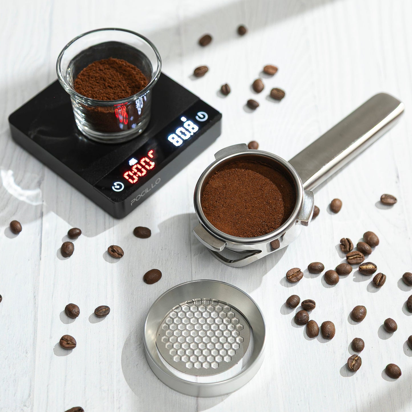 POCILLO 54mm Bottomless Unibody Portafilter with Dosing Ring and Screen Puck Set - POCILLO