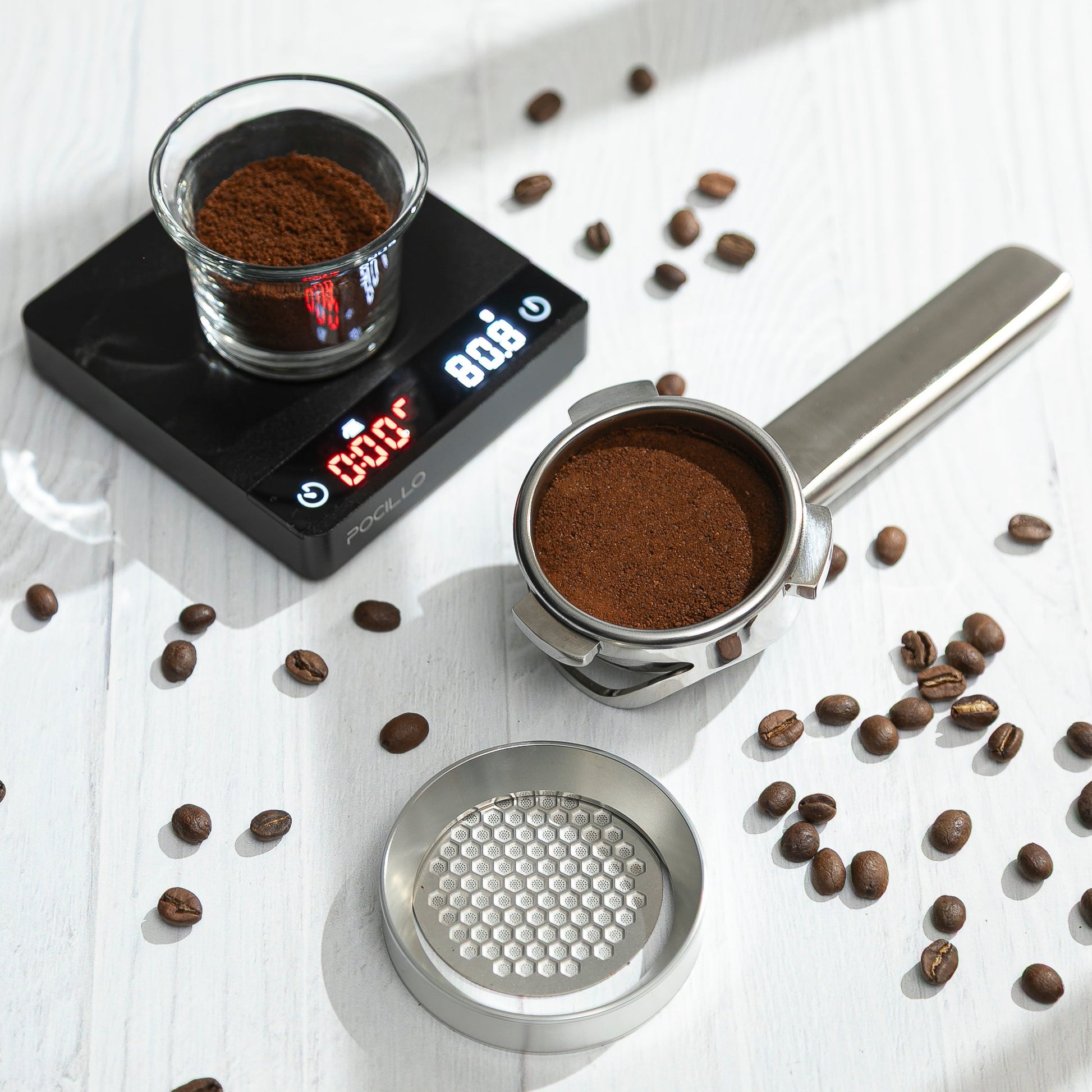 POCILLO 54mm Bottomless Unibody Portafilter with Dosing Ring and Screen Puck Set - POCILLO