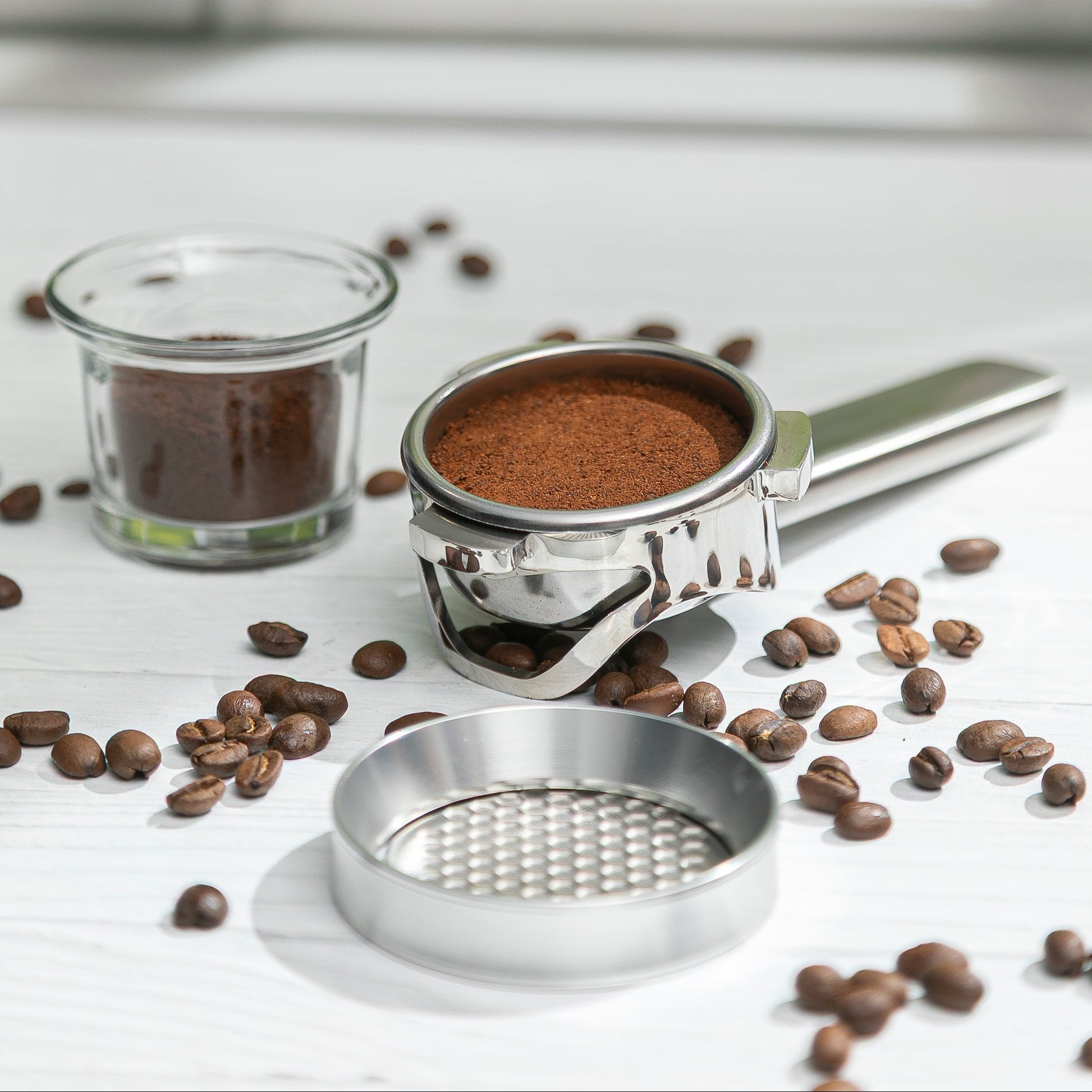 POCILLO 54mm Bottomless Unibody Portafilter with Dosing Ring and Screen Puck Set - POCILLO