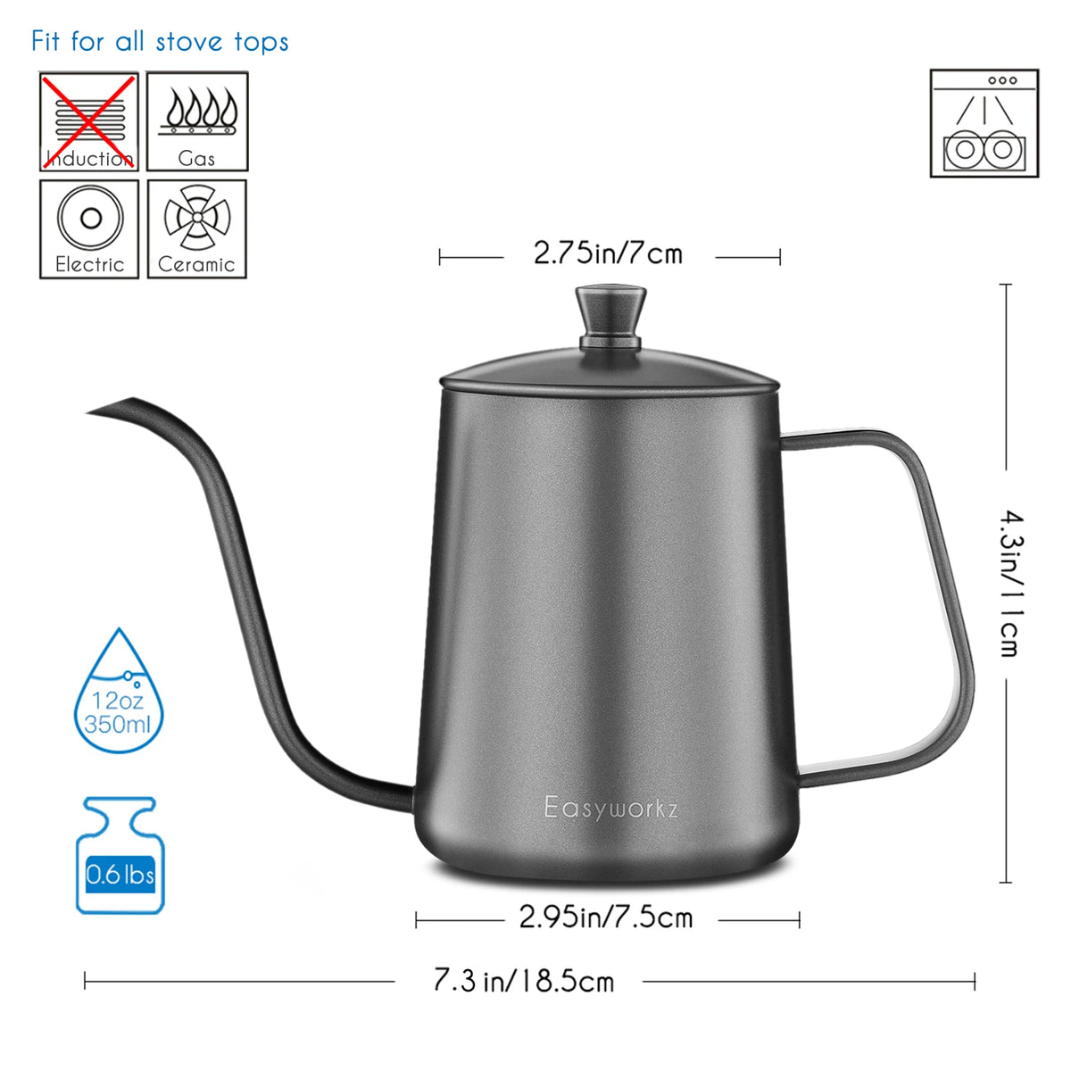 Easyworkz Gage Gooseneck Pour Over Coffee Kettle Stainless Steel Hand Drip Coffee Pot With Long Narrow Spout - POCILLO