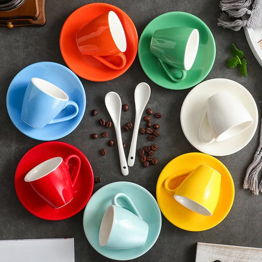 80ml Coffee Cup And Saucer Set European Style Colorful Coffee Cup Home Coffee Mug Home Supplies Gifts - POCILLO