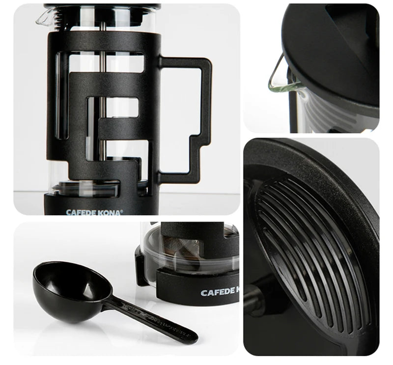 French Press Kettle 350ml 10oz. Heat-Resistant Glass Coffee/Tea Pot With Filter Screen - POCILLO