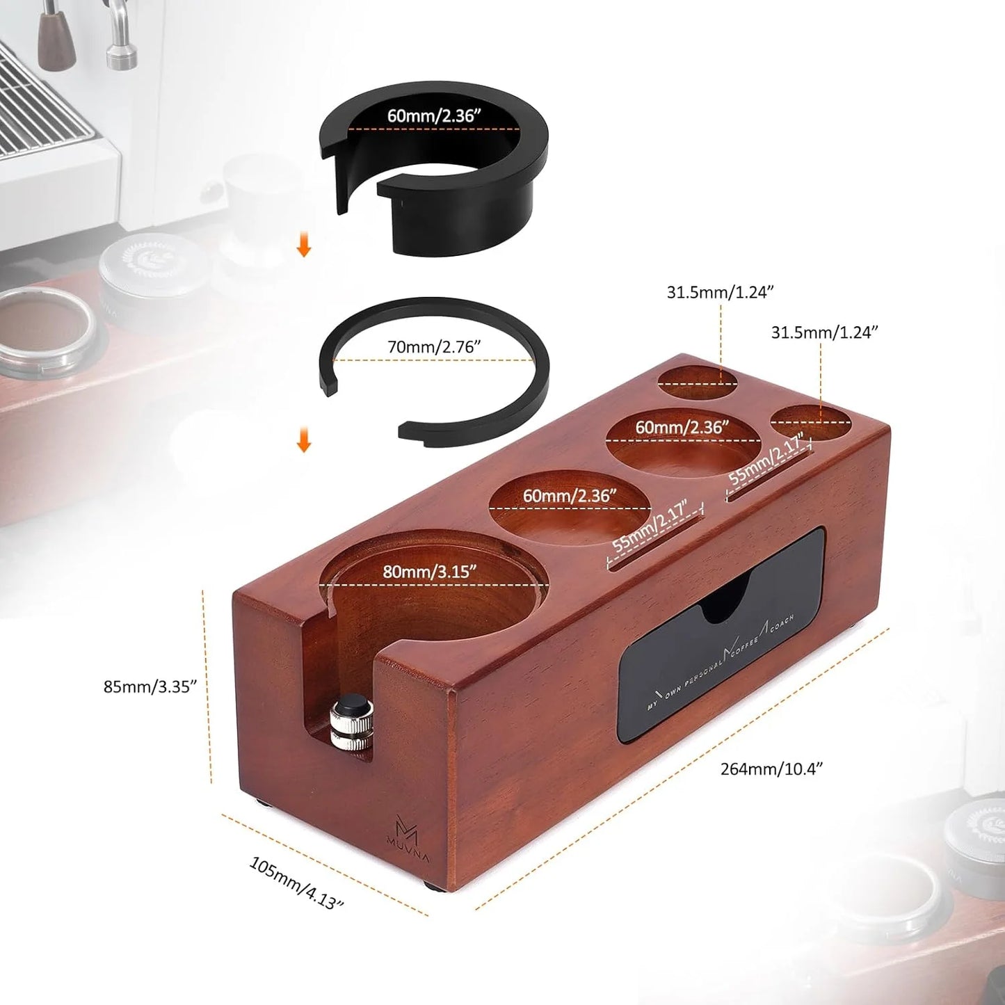 MUVNA Espresso Tamping Station, Organizer Station Drawer, Portafilter Holder, Puck Screen Filters Stand, Fits 51/54/58MM Tamper - POCILLO