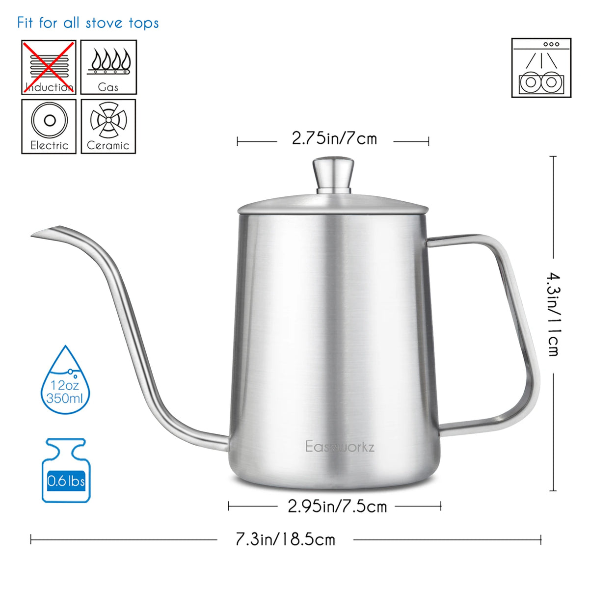 Easyworkz Gage Gooseneck Pour Over Coffee Kettle Stainless Steel Hand Drip Coffee Pot With Long Narrow Spout - POCILLO