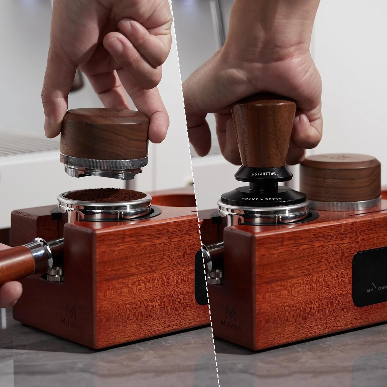 MUVNA Espresso Tamping Station, Organizer Station Drawer, Portafilter Holder, Puck Screen Filters Stand, Fits 51/54/58MM Tamper - POCILLO