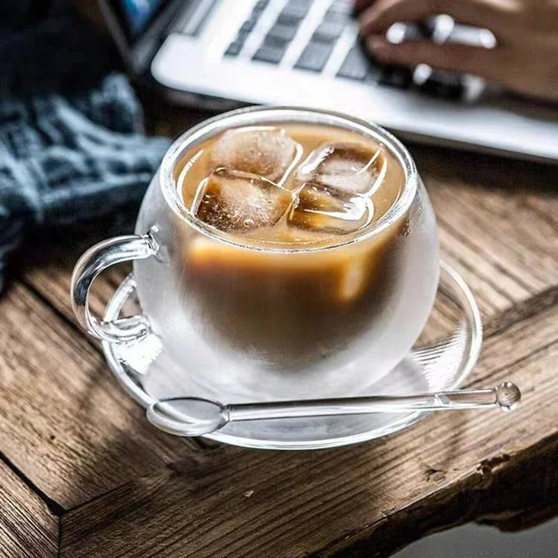 Double Wall Glass Coffee Cup and Saucer Set