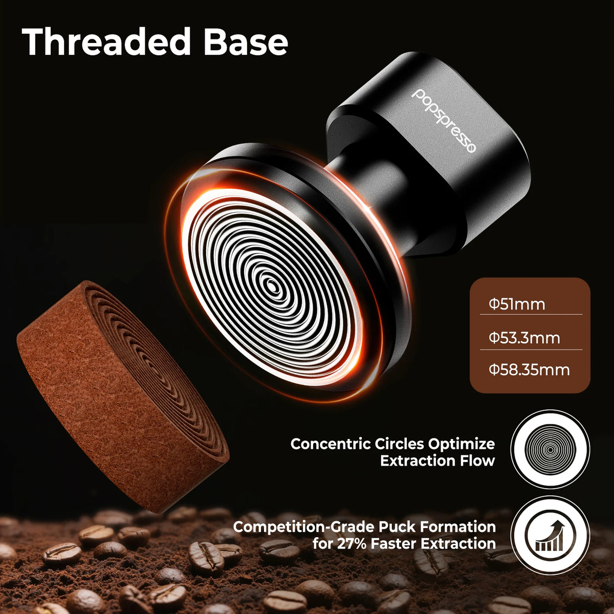 Popspresso  Espresso Tamper 3 Spring Loaded Espresso Tamper 15lb/30lb Interchangeable Springs for 51/54/58mm Portafilter - POCILLO