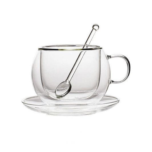 Double Wall Glass Coffee Cup and Saucer Set