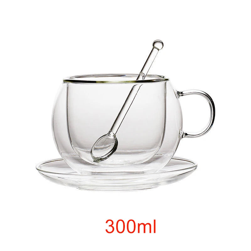 Double Wall Glass Coffee Cup and Saucer Set